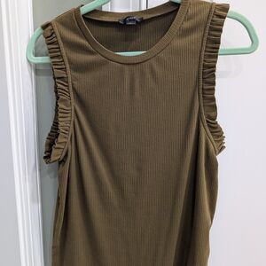 J. Crew Olive Green Ribbed Tank with Ruffle Trim